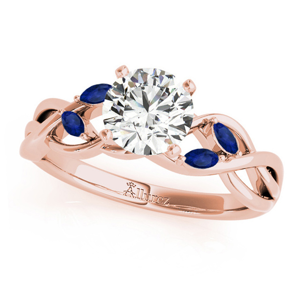 Twisted Round Blue Sapphires & Moissanites Bridal Sets 14k Rose Gold (1.73ct)