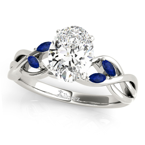 Twisted Oval Blue Sapphires & Diamonds Bridal Sets 14k White Gold (1.23ct)