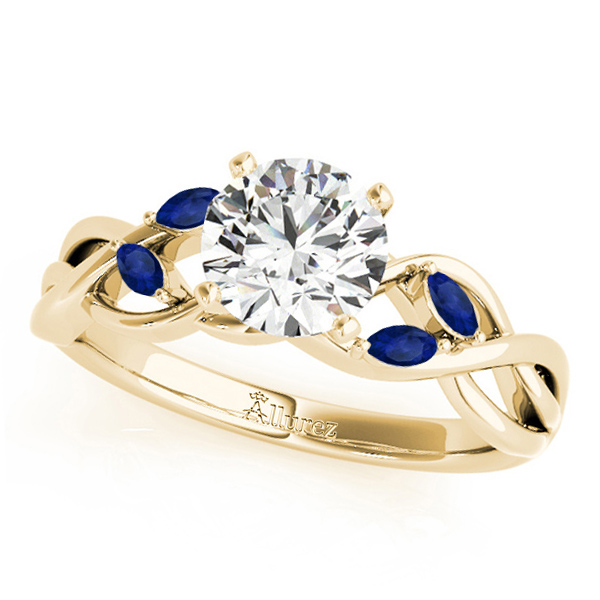 Twisted Round Blue Sapphires & Diamonds Bridal Sets 14k Yellow Gold (1.23ct)