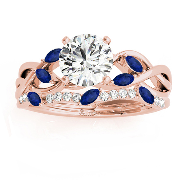 Marquise Blue Sapphire & Diamond Bridal Set Setting 18k Rose Gold (0.43ct)