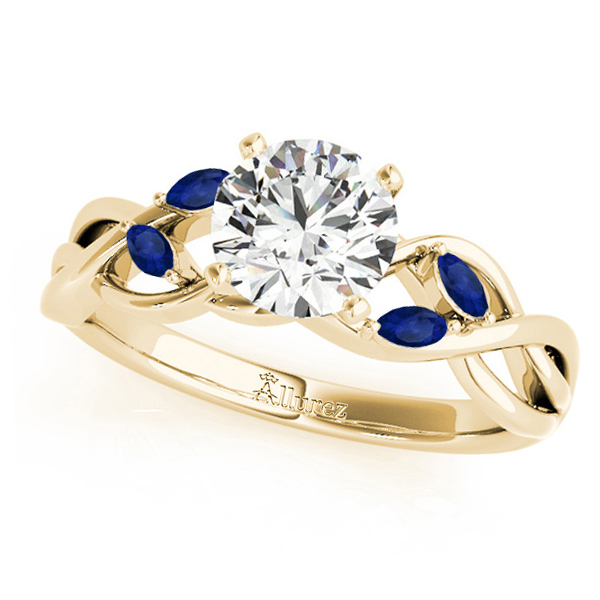 Twisted Round Blue Sapphires & Moissanites Bridal Sets 18k Yellow Gold (1.23ct)