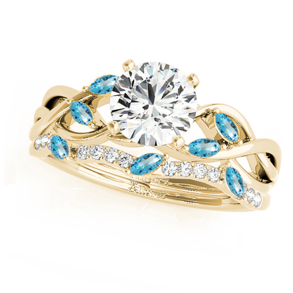 Twisted Round Blue Topazes & Moissanites Bridal Sets 18k Yellow Gold (0.73ct)