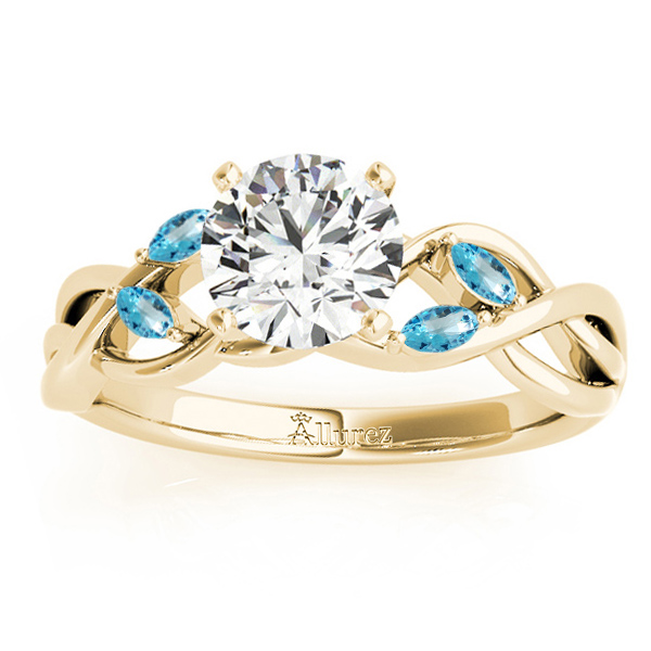 Marquise Blue Topaz & Diamond Bridal Set Setting 18k Yellow Gold (0.43ct)