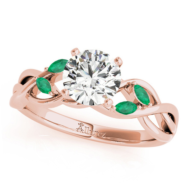 Twisted Round Emeralds & Diamonds Bridal Sets 14k Rose Gold (1.73ct)