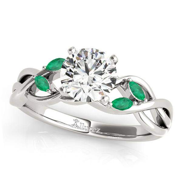 Twisted Round Emeralds & Diamonds Bridal Sets 14k White Gold (1.73ct)