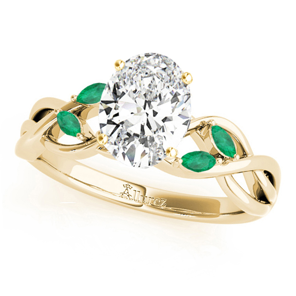Twisted Oval Emeralds & Diamonds Bridal Sets 14k Yellow Gold (1.73ct)
