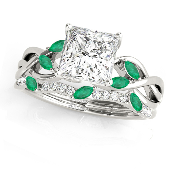 Twisted Princess Emeralds & Diamonds Bridal Sets Palladium (1.23ct)