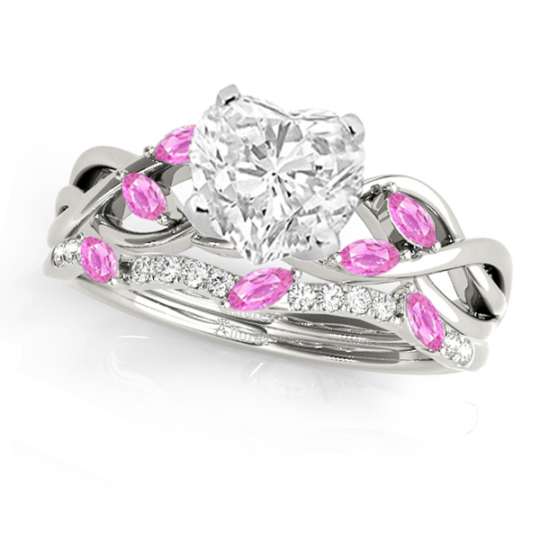 Twisted Heart Pink Sapphires & Diamonds Bridal Sets 14k White Gold (1.73ct)