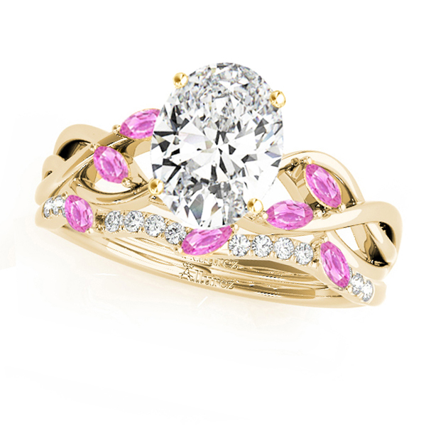Twisted Oval Pink Sapphires & Diamonds Bridal Sets 14k Yellow Gold (1.73ct)