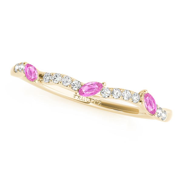 Twisted Round Pink Sapphires & Moissanites Bridal Sets 14k Yellow Gold (1.23ct)