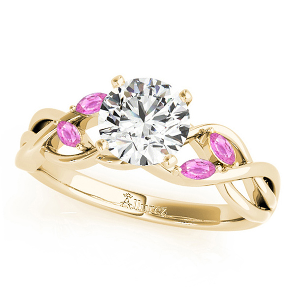 Twisted Round Pink Sapphires & Diamonds Bridal Sets 14k Yellow Gold (1.23ct)
