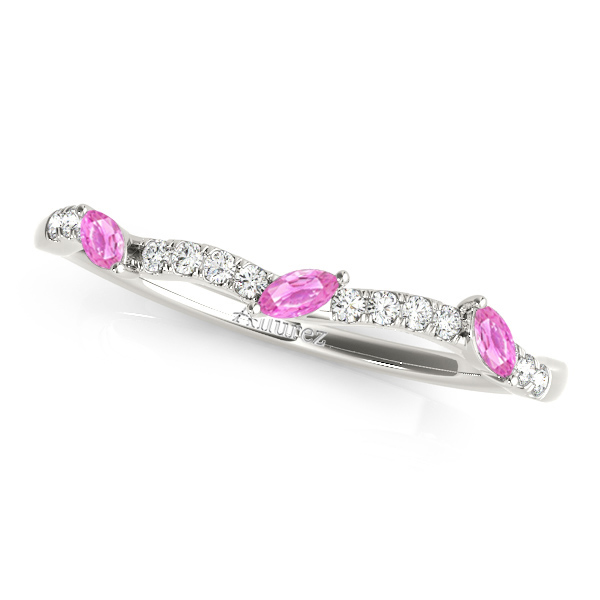 Twisted Round Pink Sapphires & Moissanites Bridal Sets 18k White Gold (1.23ct)
