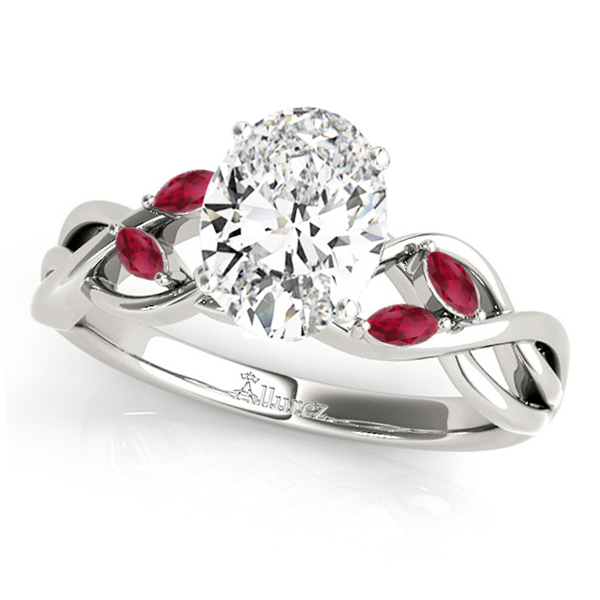 Twisted Oval Rubies & Diamonds Bridal Sets 14k White Gold (1.23ct)