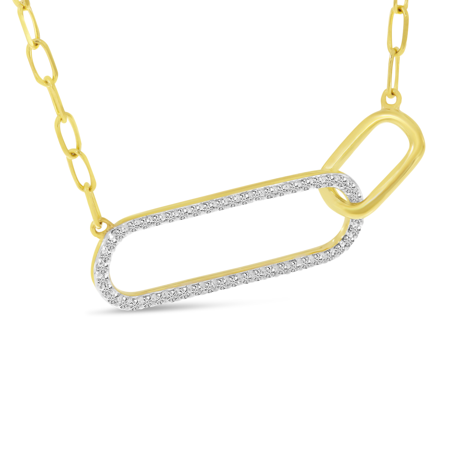 Diamond Double Paperclip Pendant Necklace 14k Yellow Gold (0.15ct)