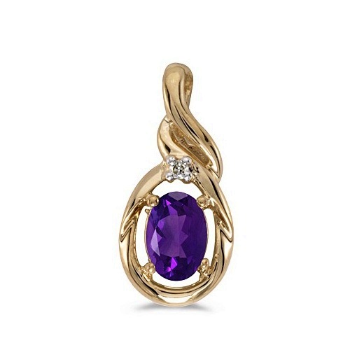 Oval Amethyst & Diamond Pendant Necklace 14k Yellow Gold (0.45ctw)