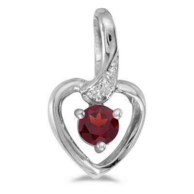 Garnet and Diamond Heart Pendant Necklace 14k White Gold