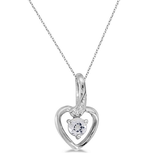 White Topaz and Diamond Accented Heart Pendant Necklace 14k White Gold