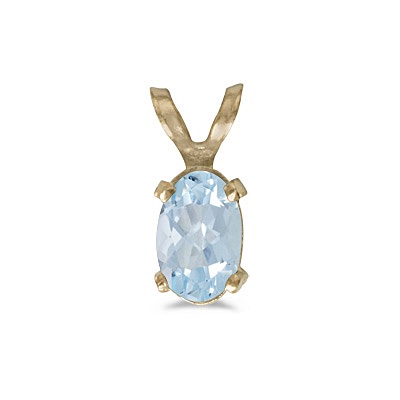 Oval Aquamarine Solitaire Pendant Necklace in 14K Yellow Gold (0.40ct)