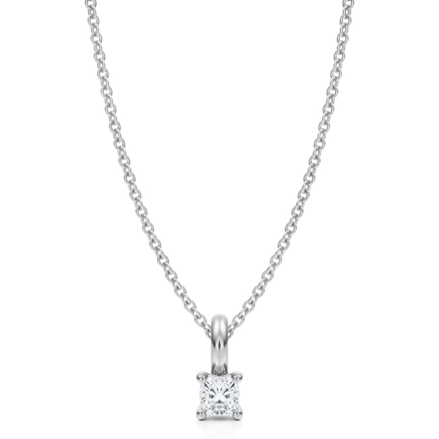 Cushion Lab Diamond 4-Prong Necklace 14K White Gold (0.25ct)
