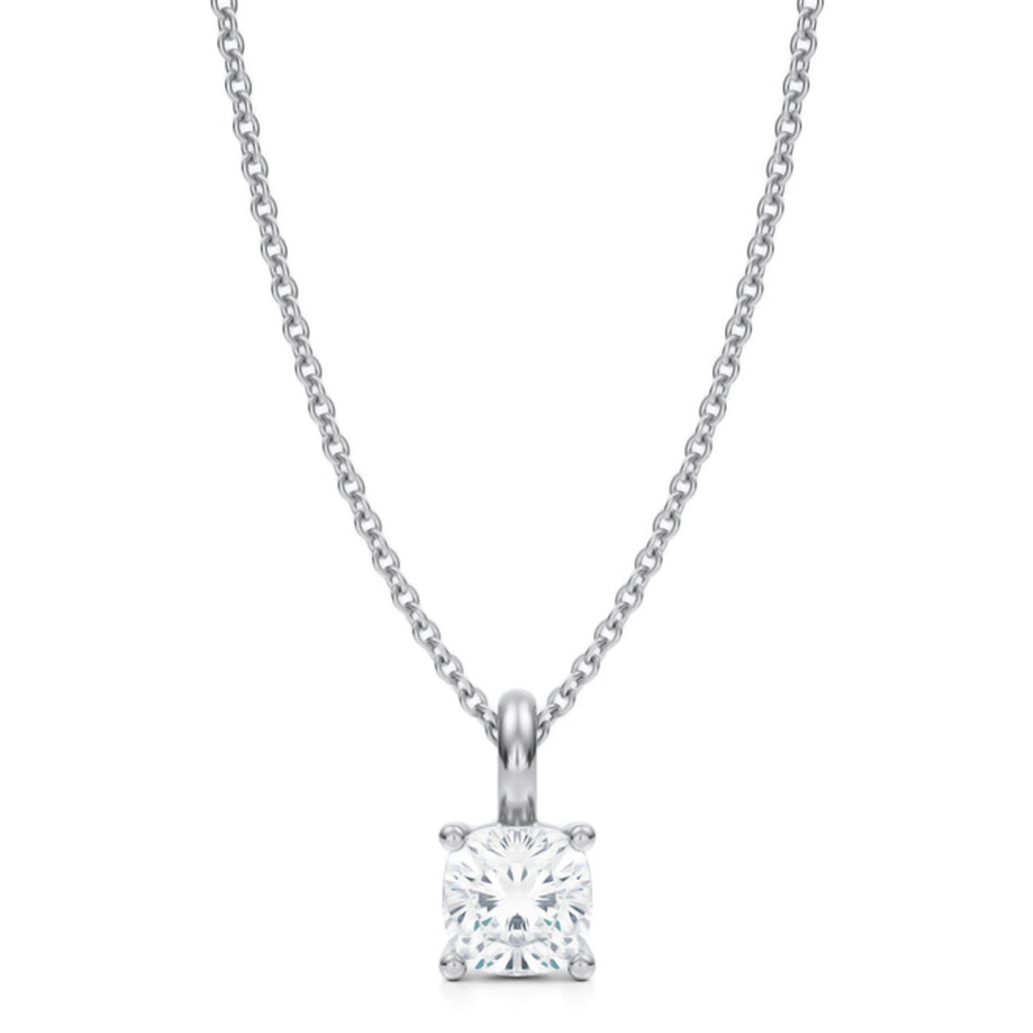 Cushion Lab Diamond 4-Prong Necklace 14K White Gold (0.75ct)