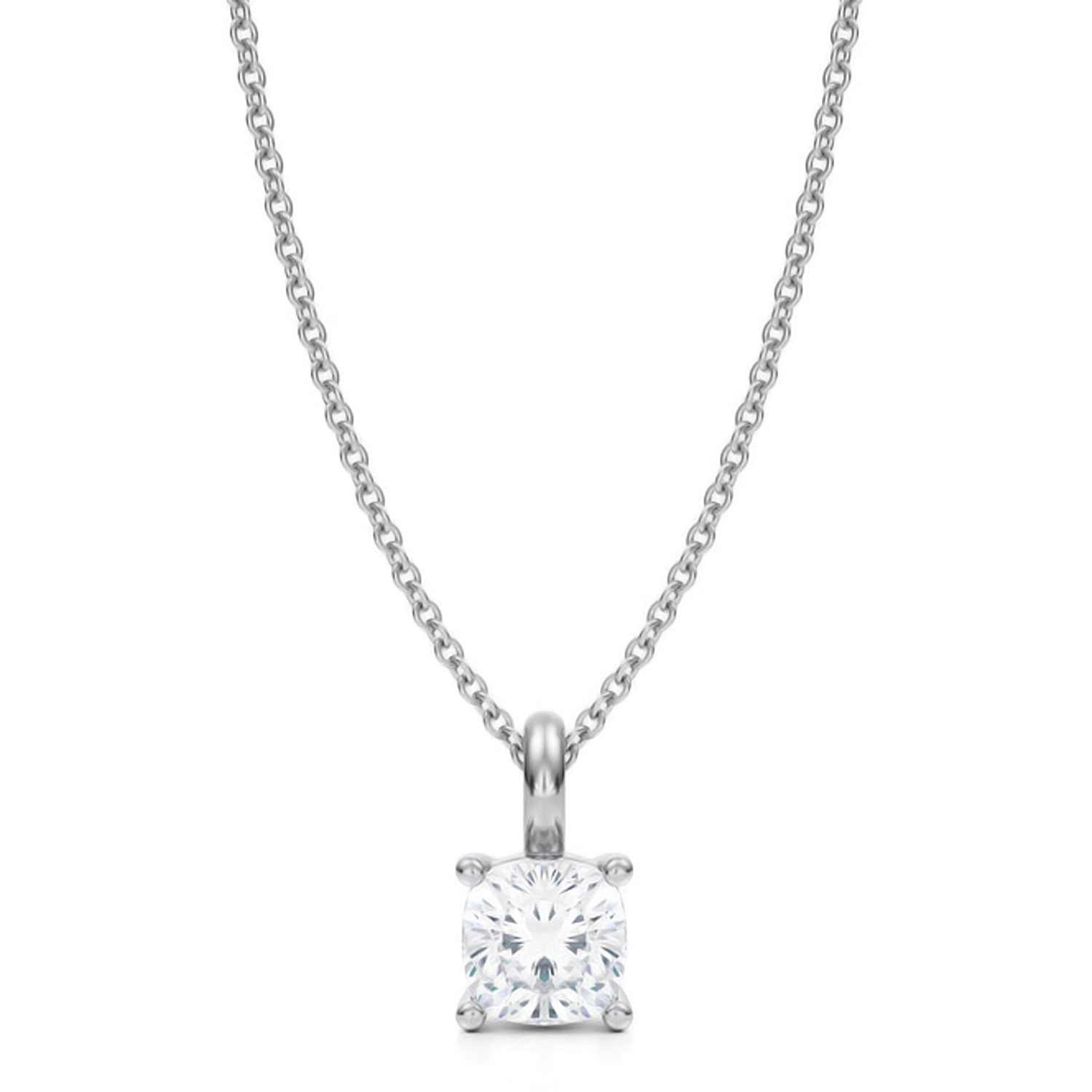Cushion Lab Diamond 4-Prong Necklace 14K White Gold (1.00ct)