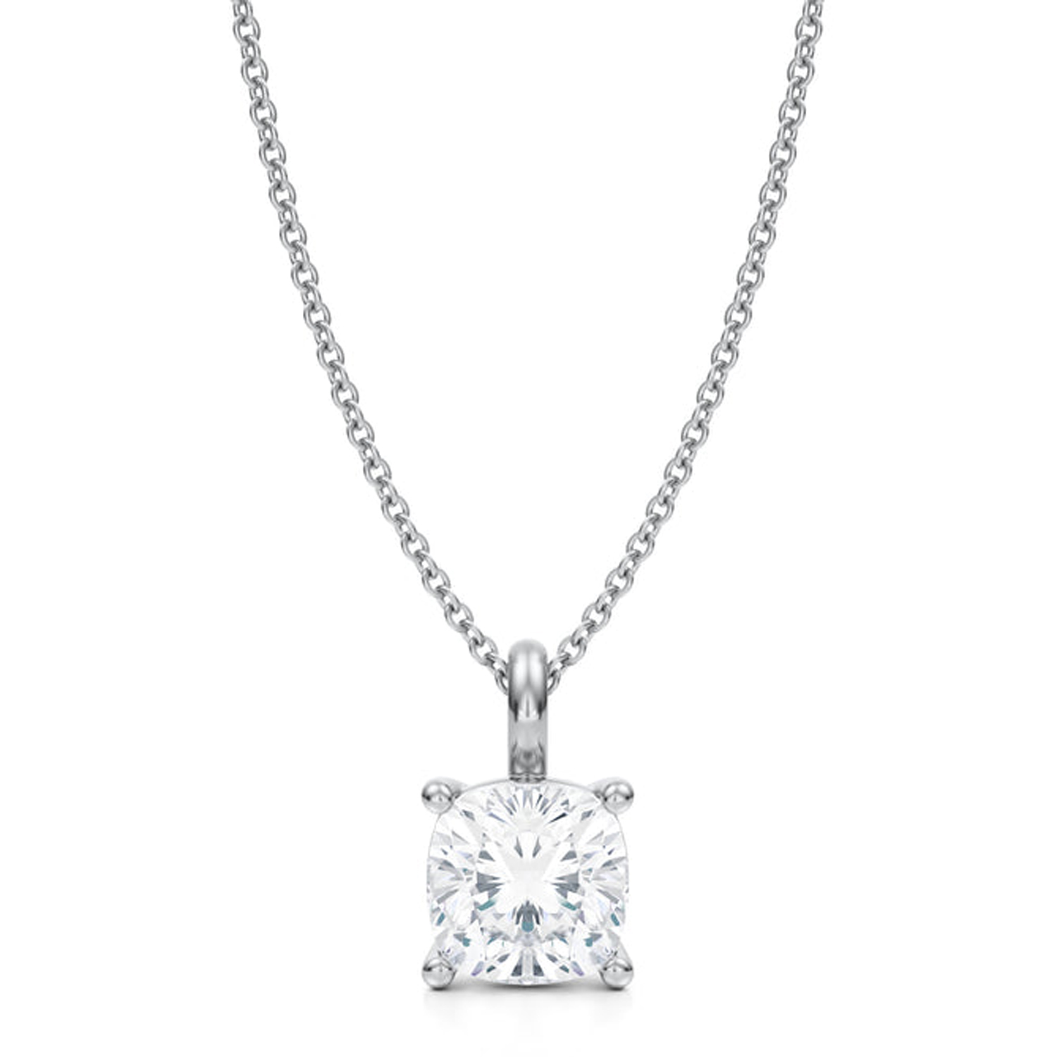 Cushion Lab Diamond 4-Prong Necklace 14K White Gold (2.00ct)