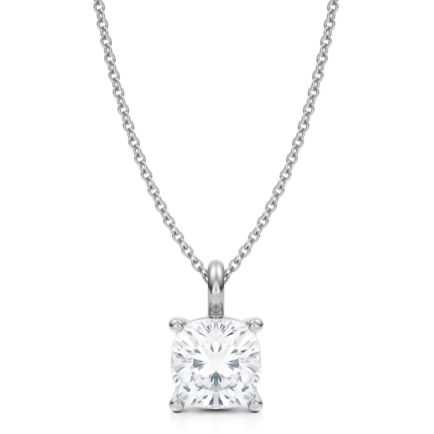 Cushion Lab Diamond 4-Prong Necklace 14K White Gold (2.50ct)
