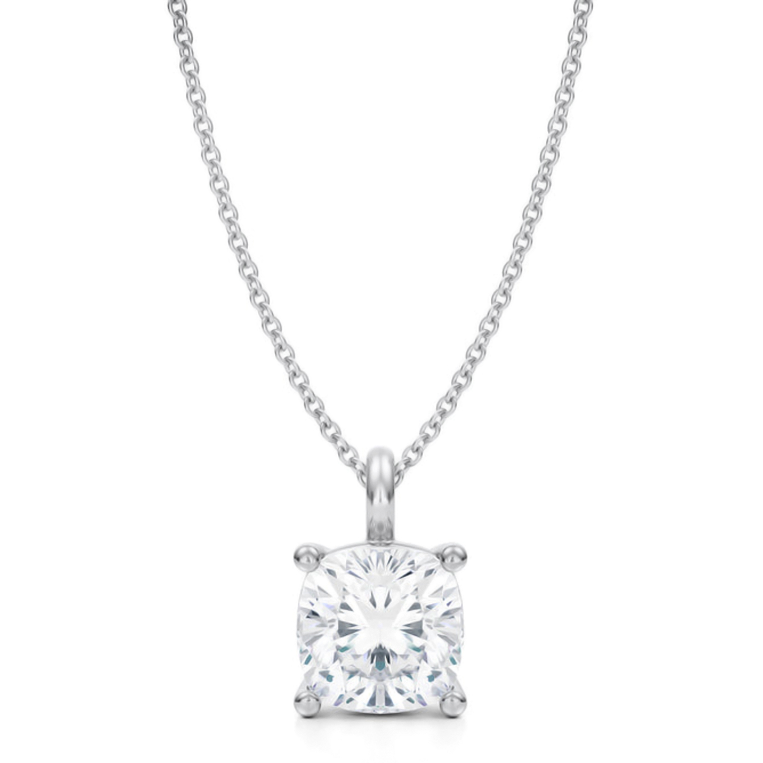Cushion Lab Diamond 4-Prong Necklace 14K White Gold (3.00ct)