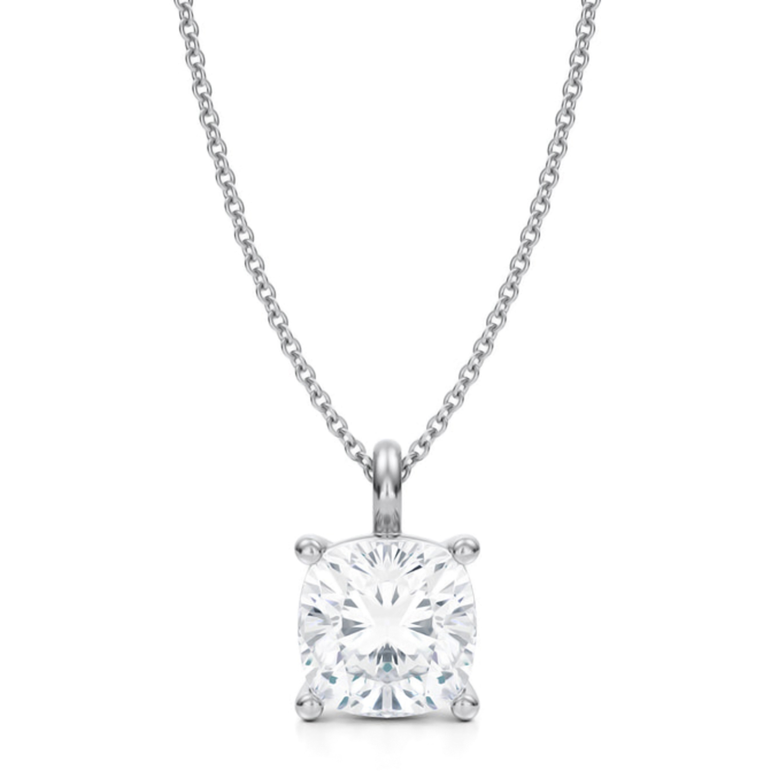 Cushion Lab Diamond 4-Prong Necklace 14K White Gold (3.50ct)