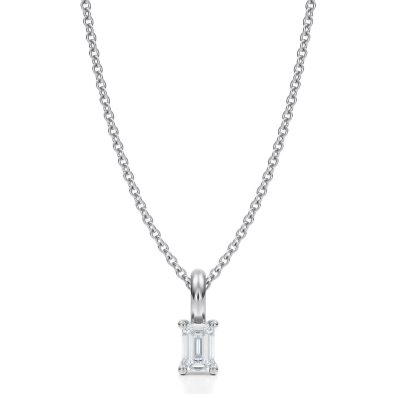 Emerald Lab Diamond 4-Prong Necklace 14K White Gold (0.25ct)
