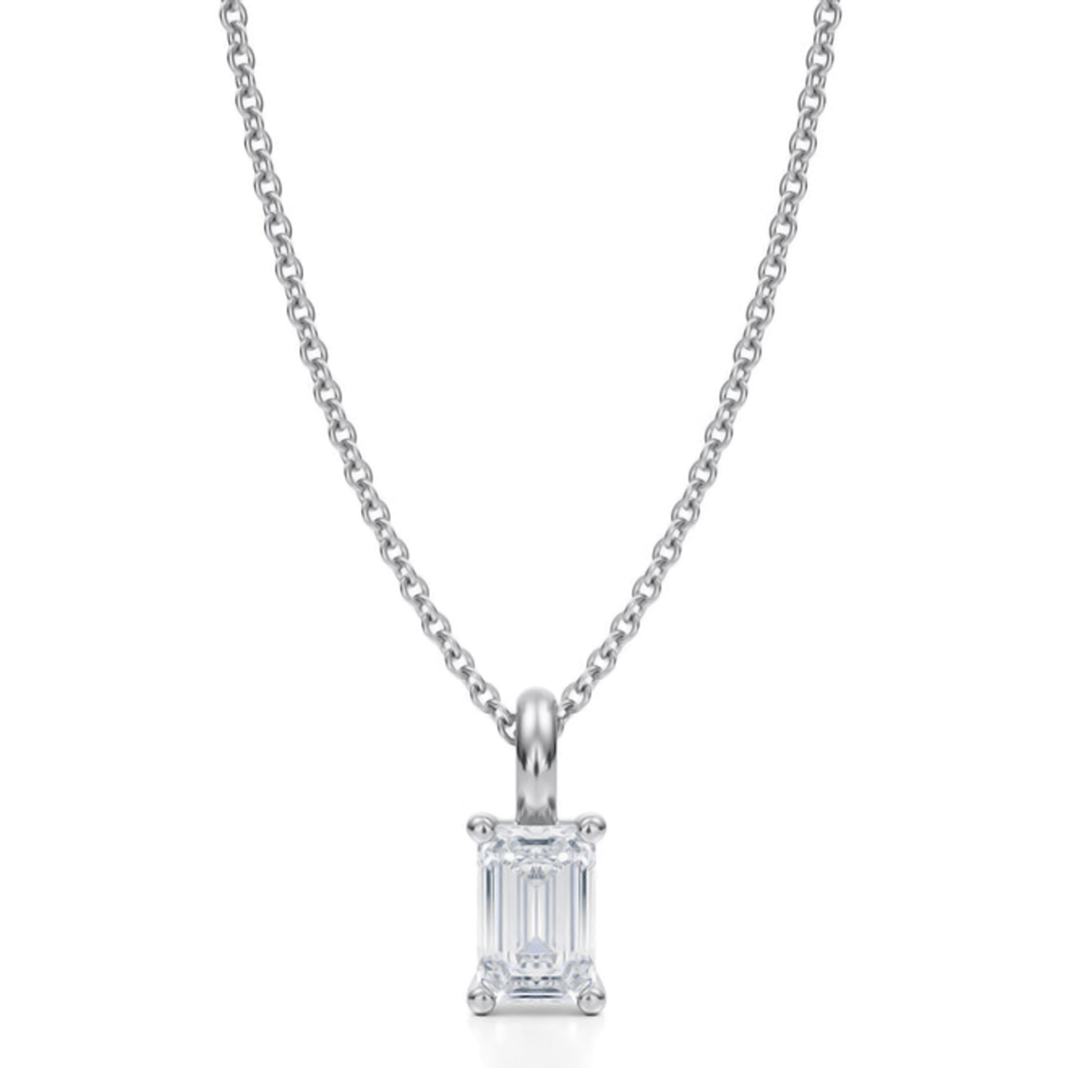 Emerald Lab Diamond 4-Prong Necklace 14K White Gold (0.50ct)