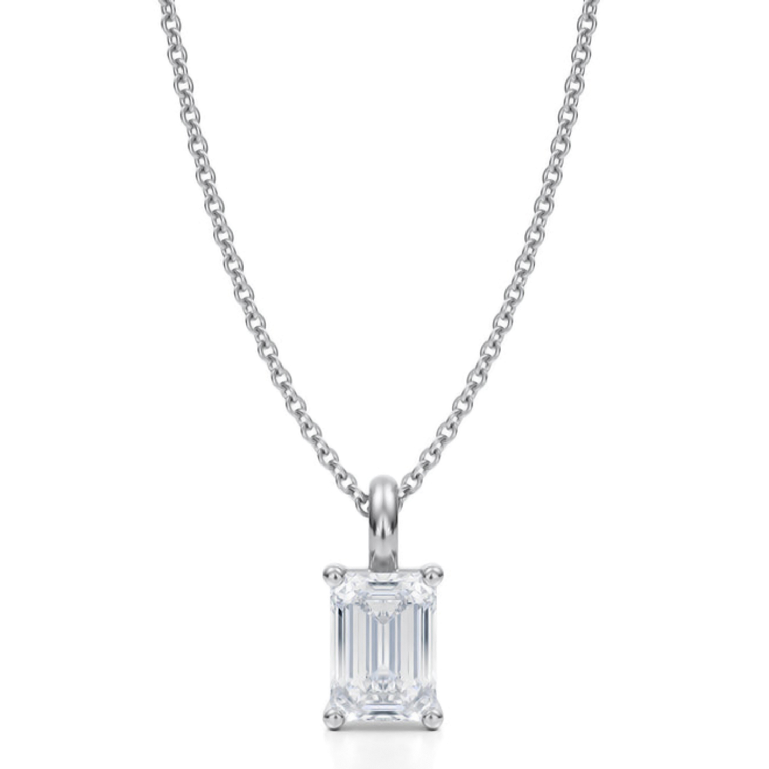 Emerald Lab Diamond 4-Prong Necklace 14K White Gold (1.00ct)