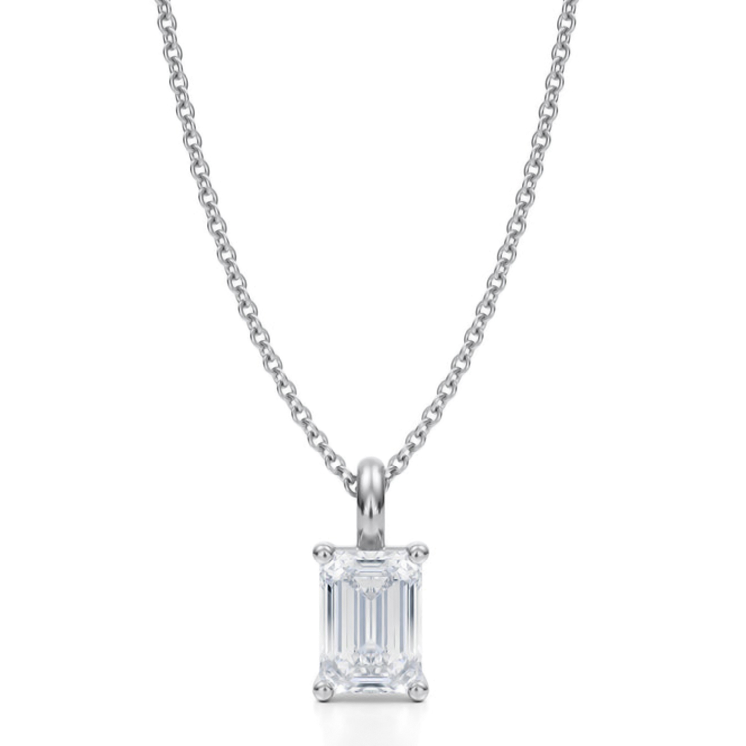 Emerald Lab Diamond 4-Prong Necklace 14K White Gold (1.50ct)