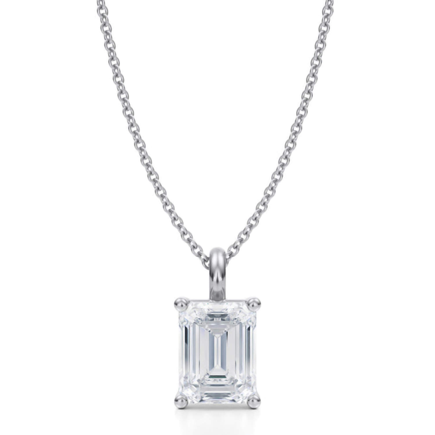 Emerald Lab Diamond 4-Prong Necklace 14K White Gold (2.00ct)