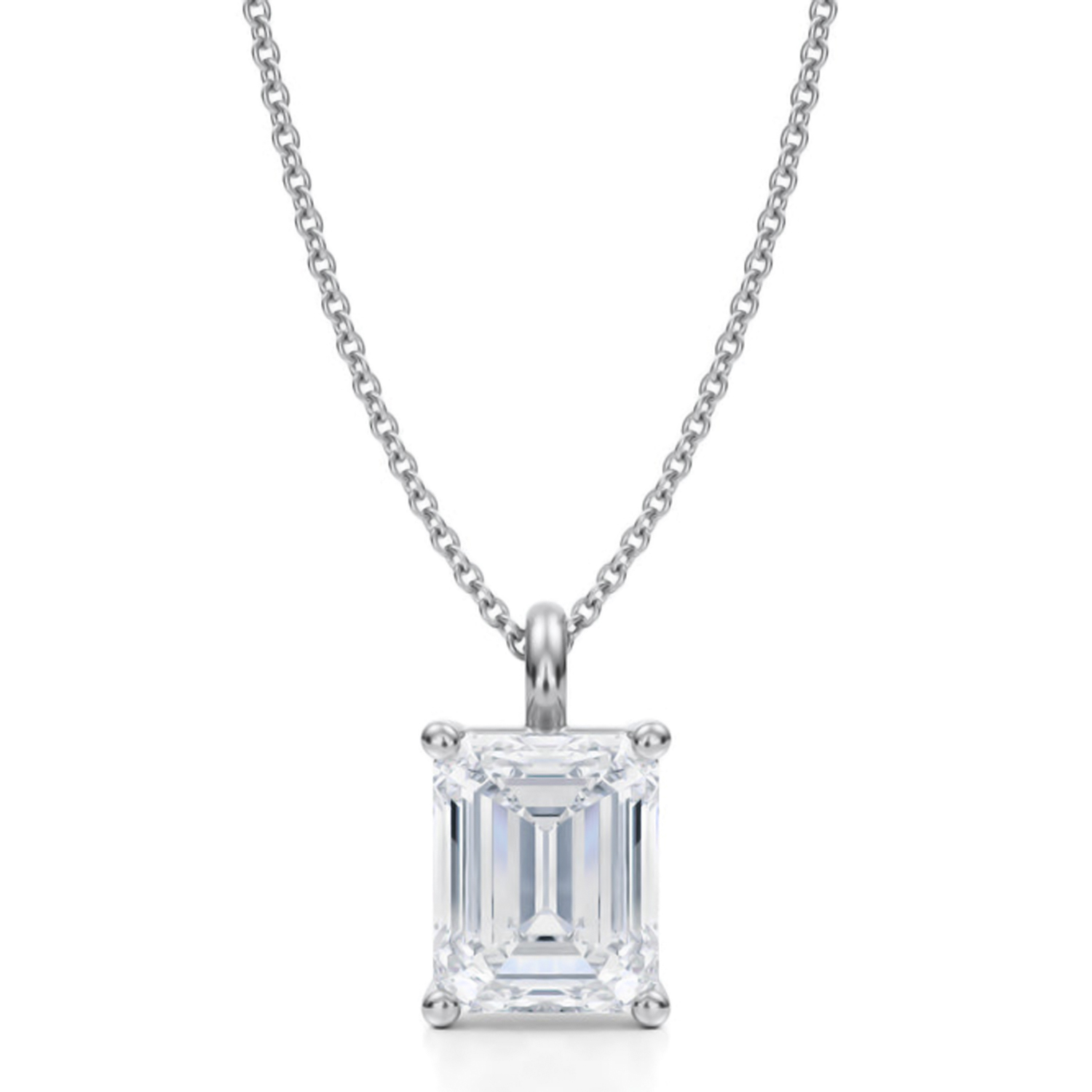Emerald Lab Diamond 4-Prong Necklace 14K White Gold (3.00ct)