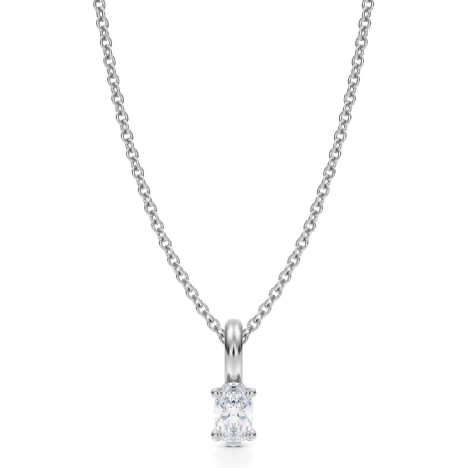 Oval Lab Diamond 4-Prong Necklace 14K White Gold (0.25ct)