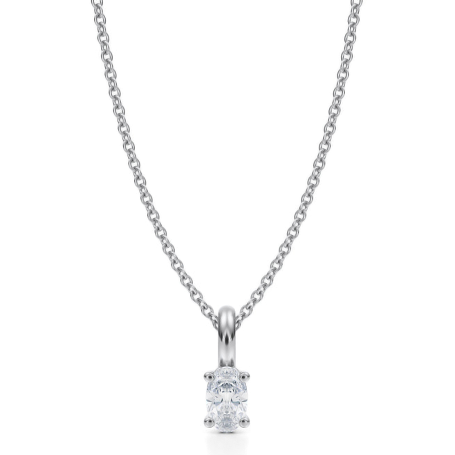 Oval Lab Diamond 4-Prong Necklace 14K White Gold (0.33ct)