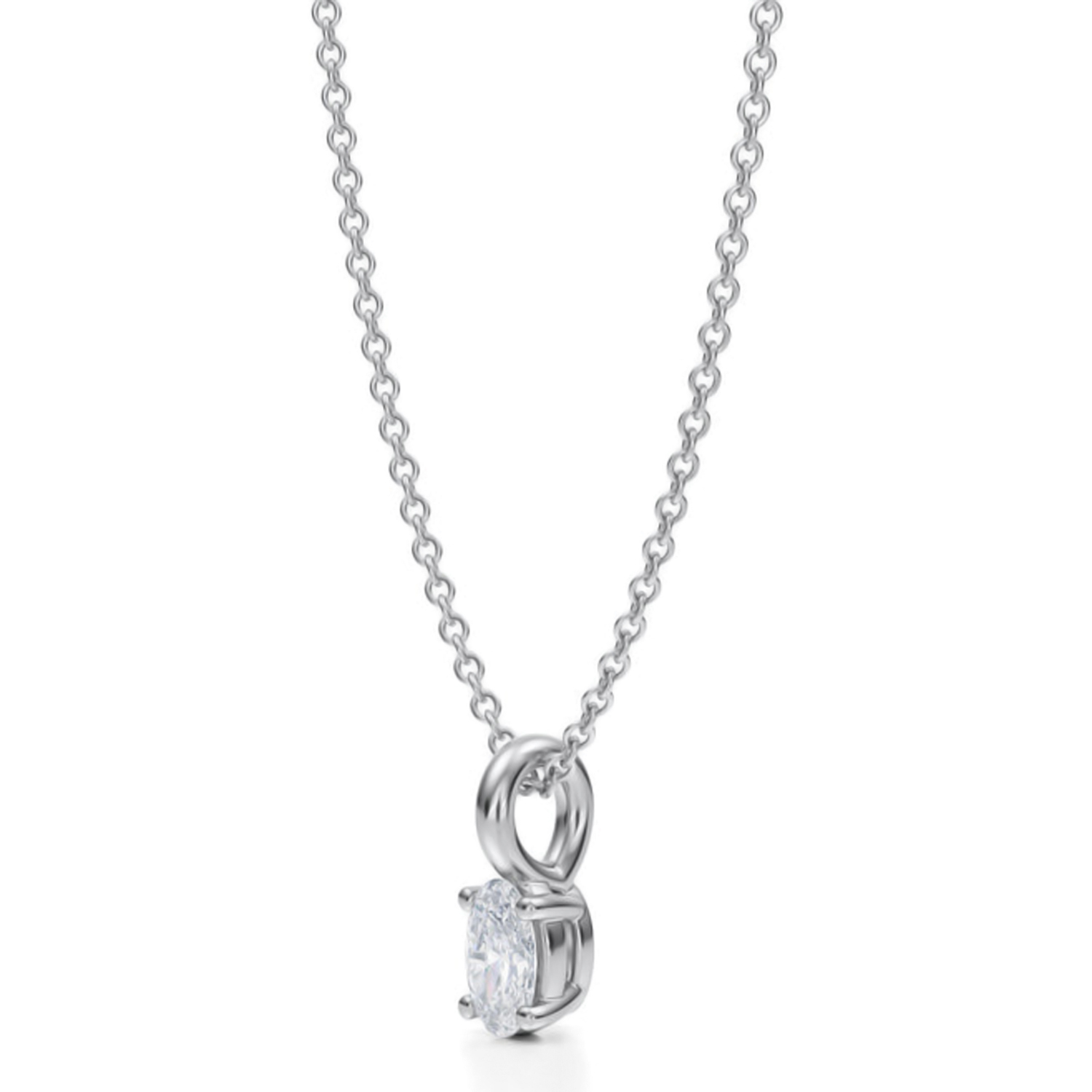 Oval Lab Diamond 4-Prong Necklace 14K White Gold (0.33ct)