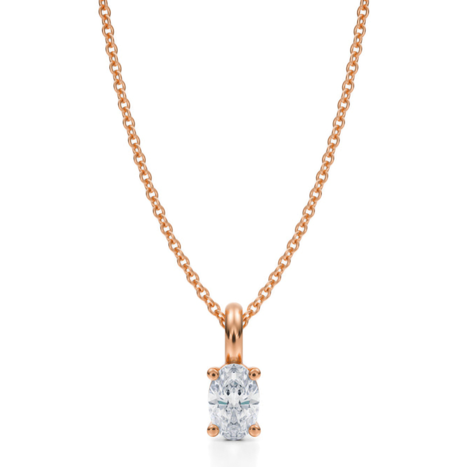 Oval Lab Diamond 4-Prong Necklace 14K Rose Gold (0.50ct)