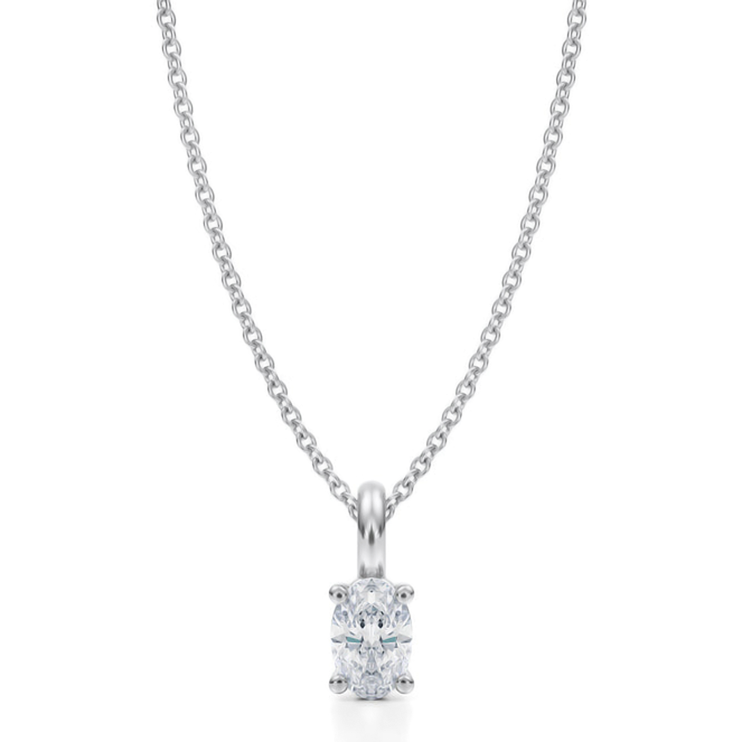 Oval Lab Diamond 4-Prong Necklace 14K White Gold (0.50ct)