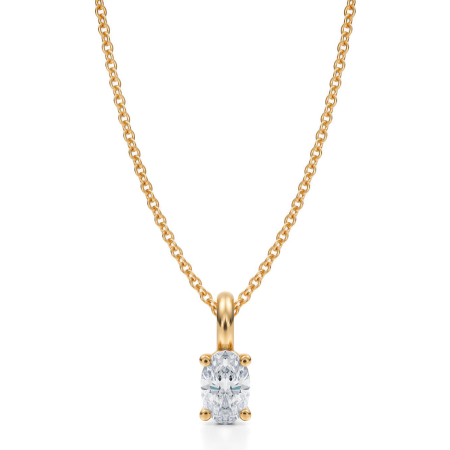 Oval Lab Diamond 4-Prong Necklace 14K Yellow Gold (0.50ct)