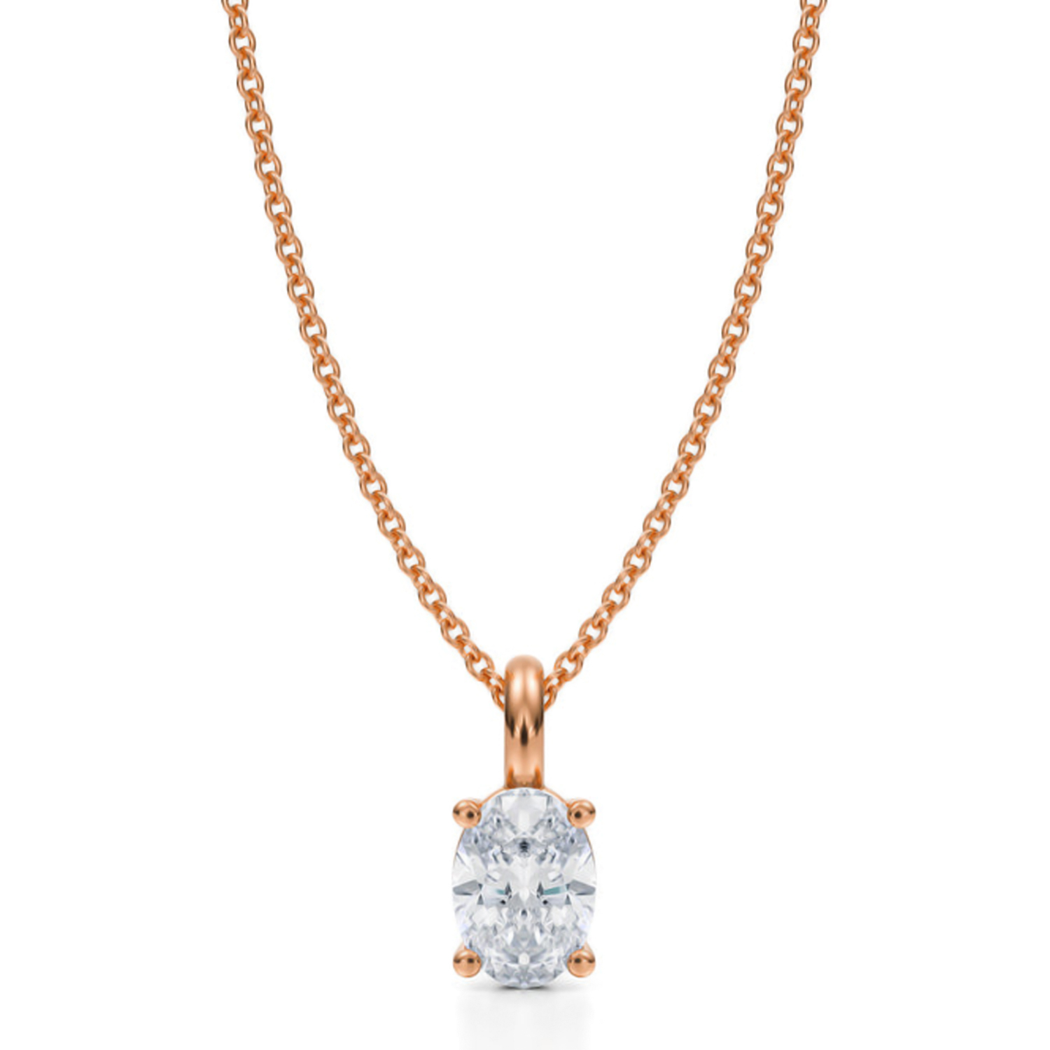Oval Lab Diamond 4-Prong Necklace 14K Rose Gold (0.75ct)