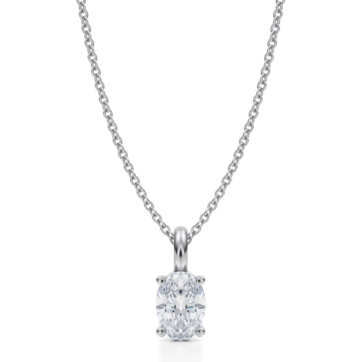 Oval Lab Diamond 4-Prong Necklace 14K White Gold (0.75ct)