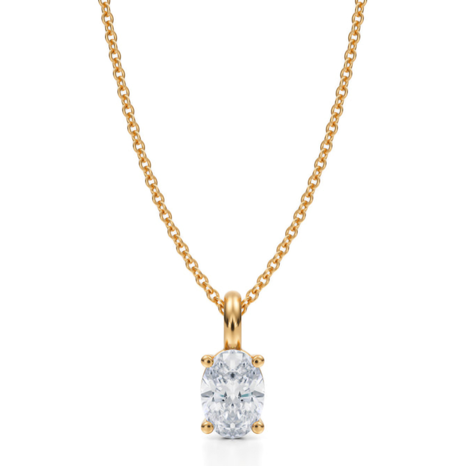 Oval Lab Diamond 4-Prong Necklace 14K Yellow Gold (0.75ct)