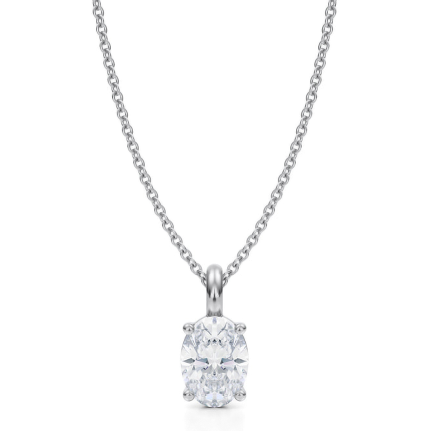 Oval Lab Diamond 4-Prong Necklace 14K White Gold (1.00ct)