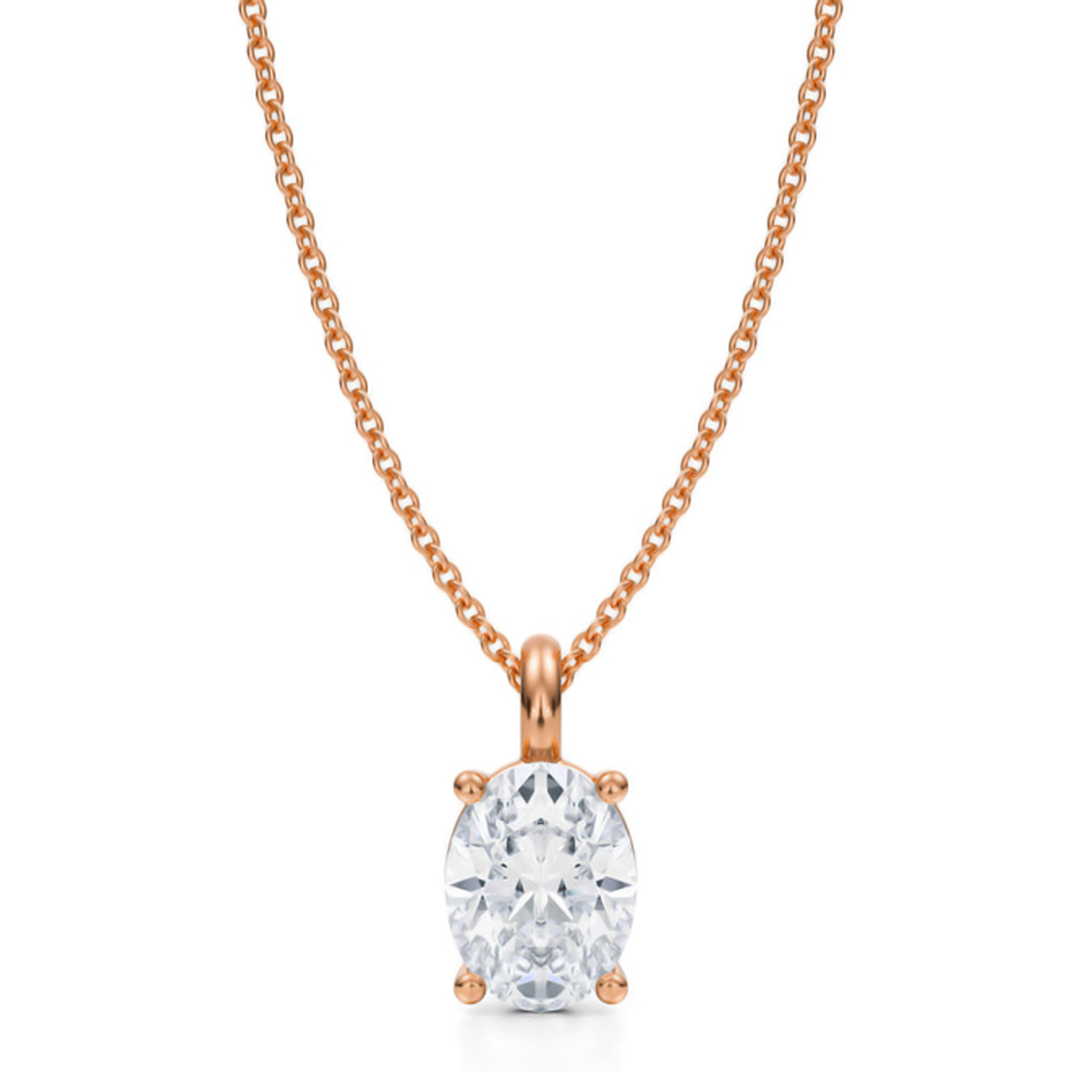 Oval Lab Diamond 4-Prong Necklace 14K Rose Gold (1.50ct)