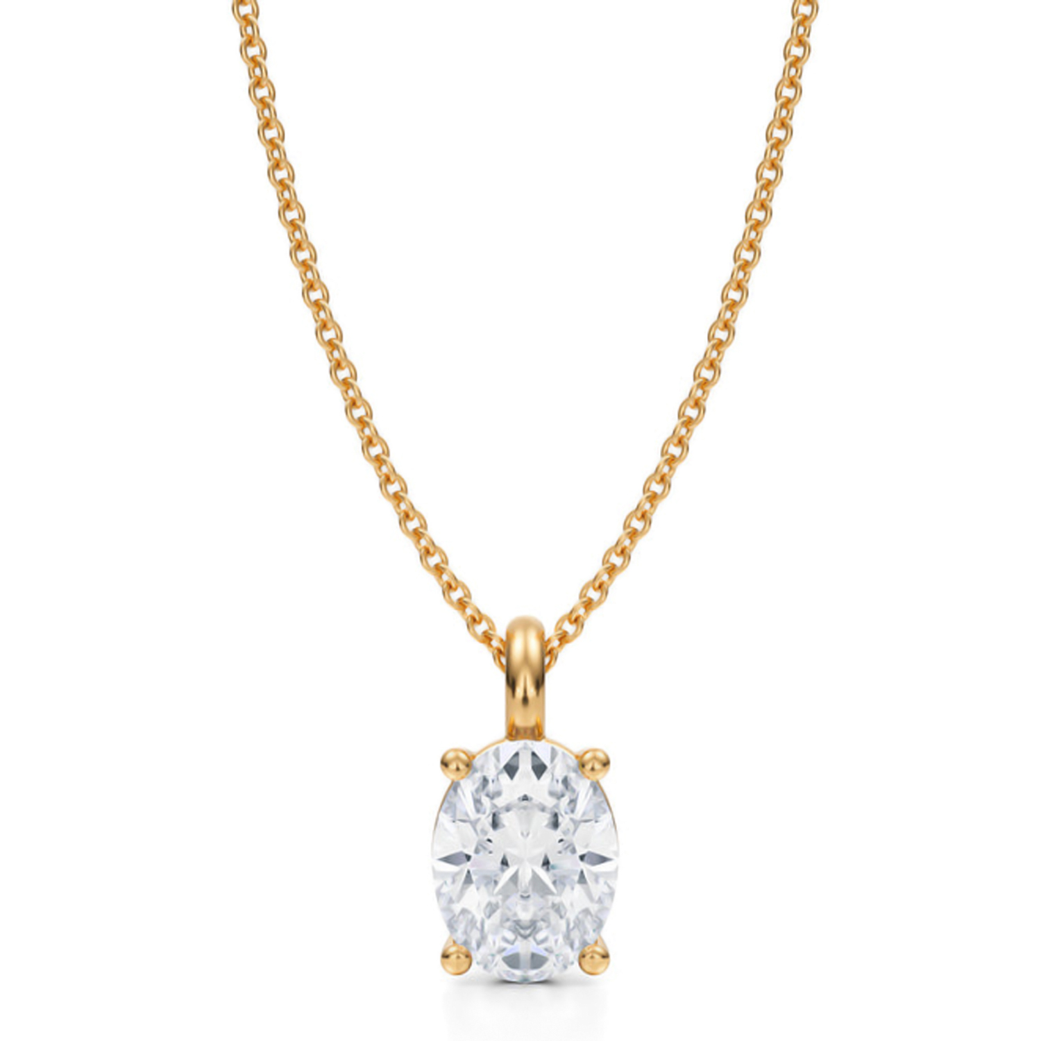 Oval Lab Diamond 4-Prong Necklace 14K Yellow Gold (1.50ct)