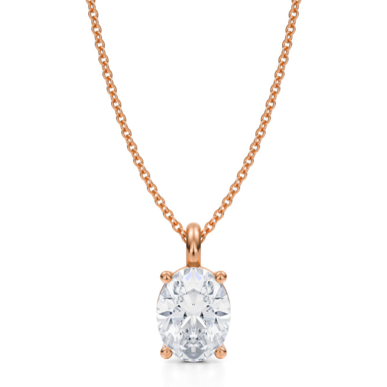 Oval Lab Diamond 4-Prong Necklace 14K Rose Gold (2.00ct)