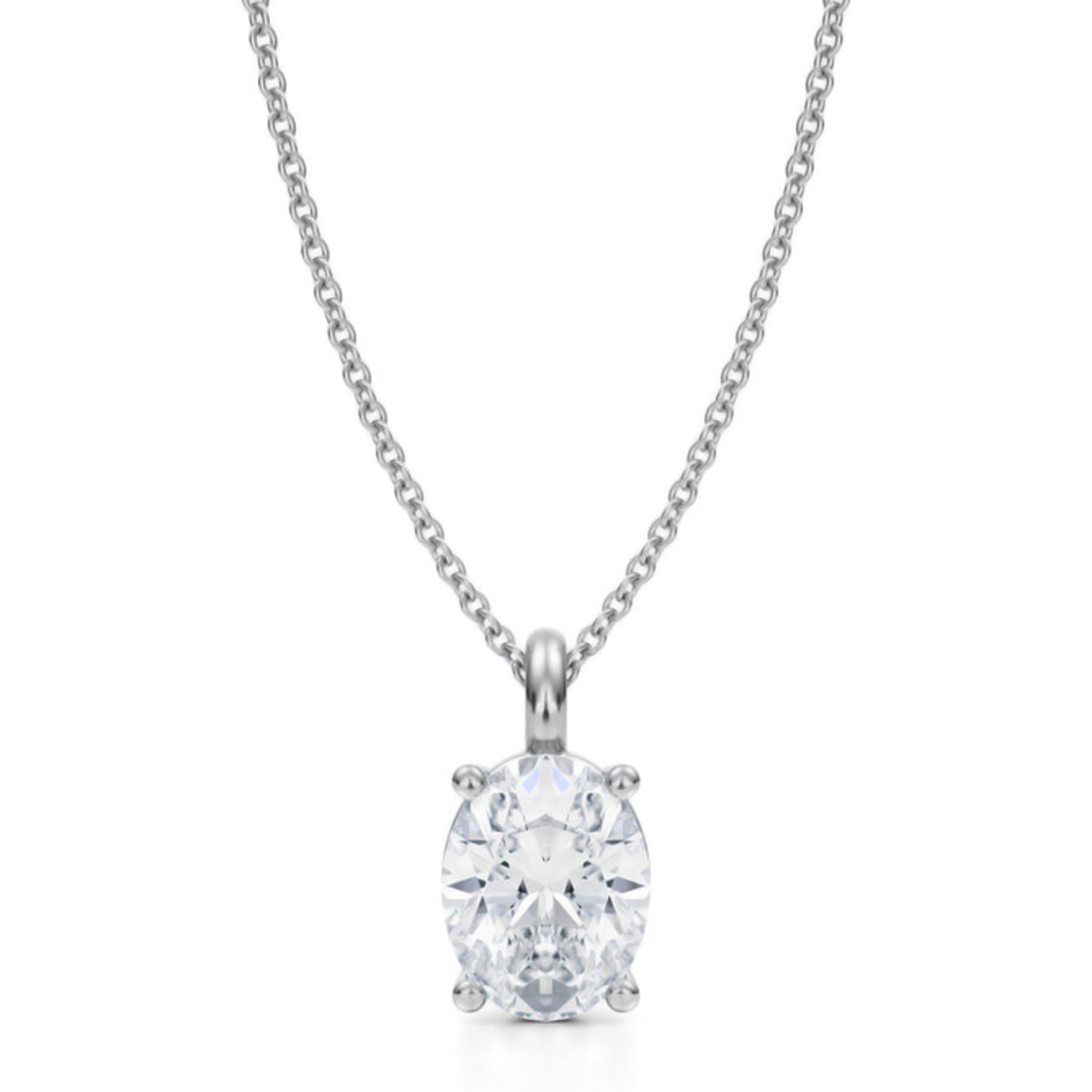 Oval Lab Diamond 4-Prong Necklace 14K White Gold (2.00ct)