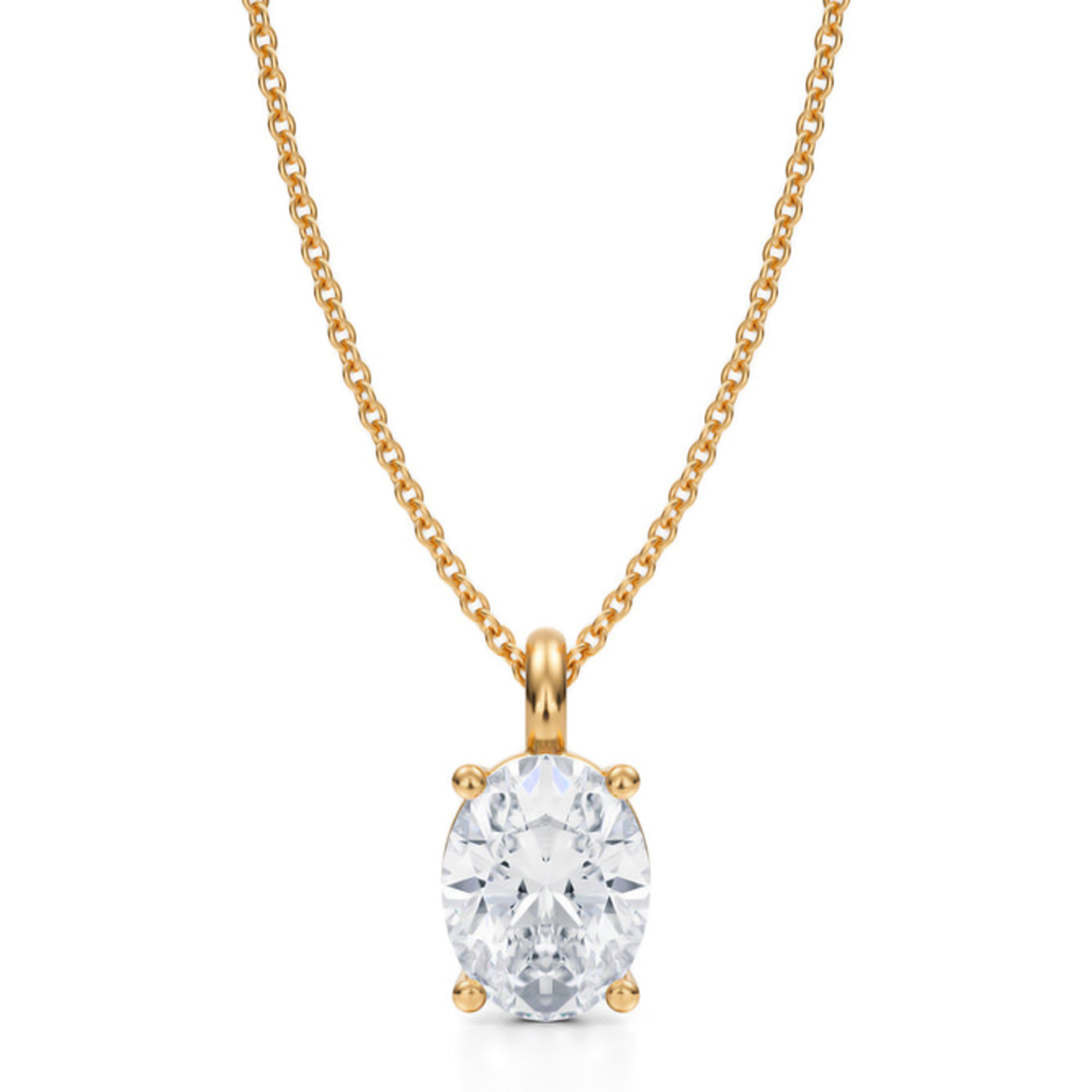 Oval Lab Diamond 4-Prong Necklace 14K Yellow Gold (2.00ct)